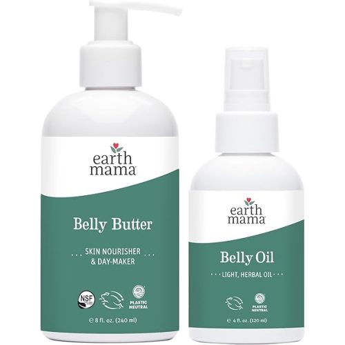 Earth Mama Belly Bundle Pregnancy Kit - 8 fl oz Butter & 4 fl oz Oil - Self Care Gift Set for Pregnancy & Postpartum Skin Care Recovery - Maternity & Postpartum Essentials