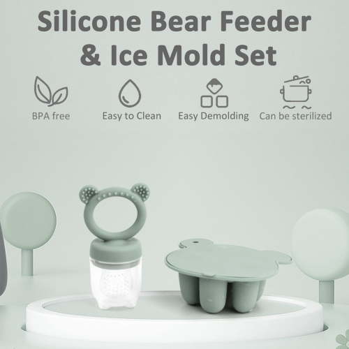 Silicone Baby Fruit Food Feeder Pacifier & Breastmilk Popsicle Freezer Molds, Baby Food Storage Containers Breast Milk Ice Cubes for Baby Teething & Infant Self Feeding, BPA Free (Green)