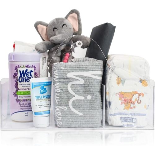 Acrylic Diaper Caddy Organizer - Stylish Portable Nursery Storage Basket with Handle & 3 Spacious Compartments - Perfect for Diapers, Wipes, Creams - Baby Shower & Nursery Must Haves