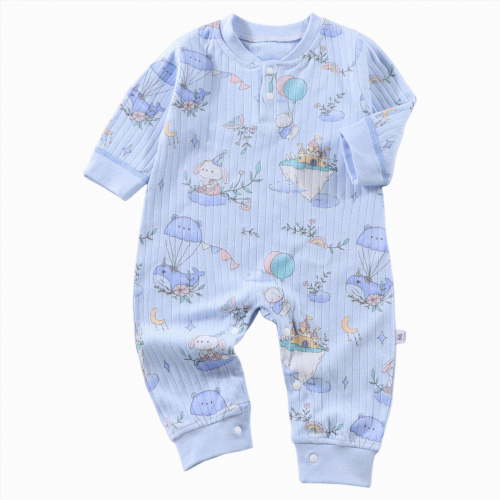 0-3 Months Infant One-Piece Romper Baby Long Sleeved Bodysuits Newborn Clothes Boys And Girls Underwear Pajamas Rompers And Home Clothes Sky Blue Infant Gift