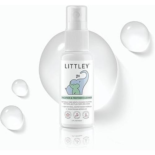 Littley Pacifier & Teether Cleaner with Hypochlorous Acid, Non-Toxic & Alcohol-Free, Gentle Formula for Cleaning Baby & Toddler Essentials, 2oz Travel-Size Spray Bottle