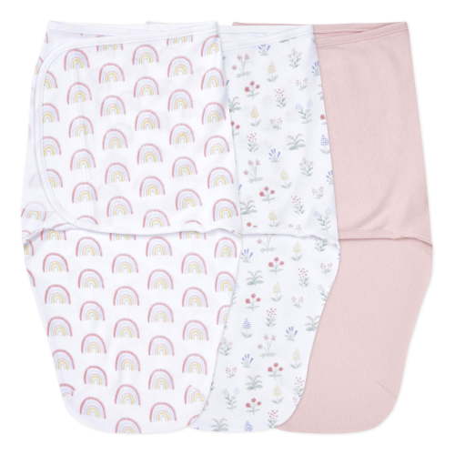 aden + anais Essentials No Zip Wrap Swaddles, Spring Flowers, Pink, Girls, Newborn, 0-3 Months, 3-Pack