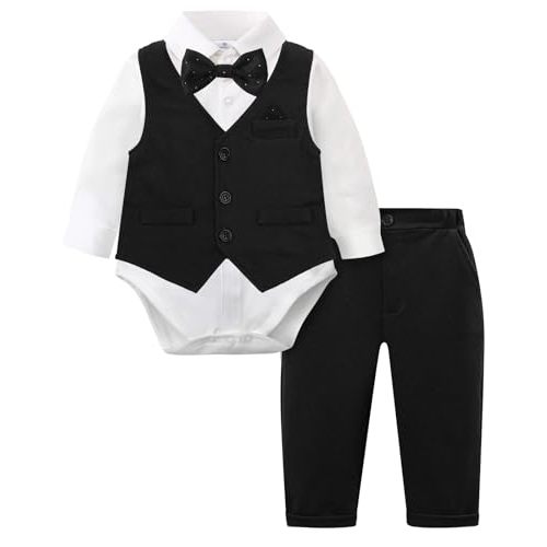 A&J DESIGN Baby Boy Suits Clothes Infant Toddler Formal Gentleman Outfits, Dress Shirt + Vest + Bow Tie + Pants Wedding Set