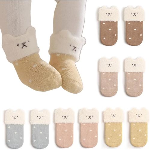 BEHELE Baby Newborn Warm Thick Socks Toddler Winter Cozy Thermal Crew Cartoon Socks for Girls Boys Infant 5 Pairs (US, Age, 0 Months, 6 Months, Style1)
