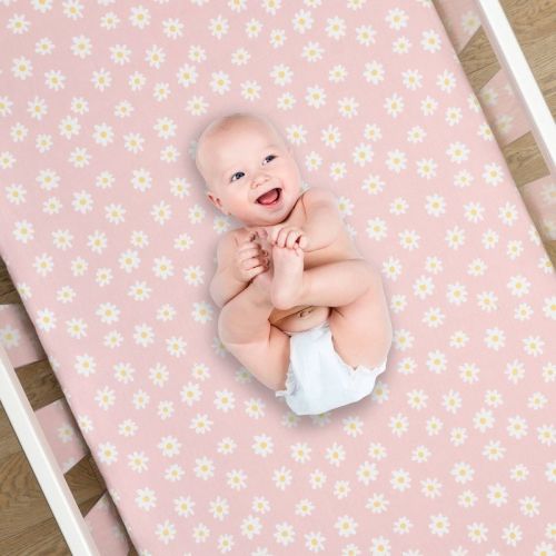 Lambs & Ivy Daisy Dreams Breathable 100% Cotton Baby Fitted Crib/Toddler Sheet - Pink