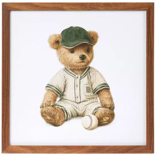 Baseball Teddy Bear Wood Wall Decor
