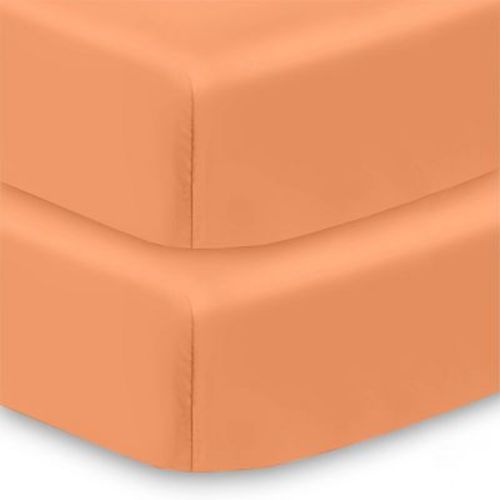 BreathableBaby Cotton Percale Fitted Sheet, For 52" x 28" Crib & Toddler Bed Mattress, Orange (2-Pack)