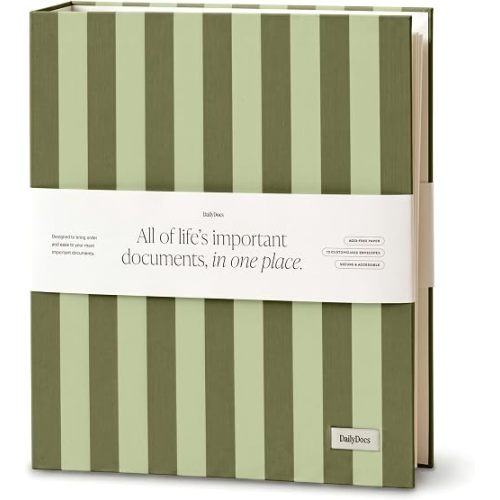 DailyDocs Document Organizer Binder for Important Papers & Passports, Olive