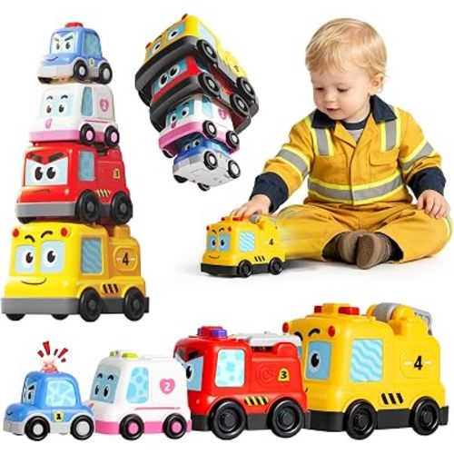 4-in-1 Montessori Toy Cars Stacking Nesting Toys for Toddlers 1-3