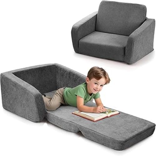 ZICOTO Comfy Kids Chair for Toddler - Stylish 2 in 1 Lounger Made of Memory Foam Easily Unfolds Into a Soft Baby Couch to Nap On - Modern Fold Out Sofa for The Little Ones