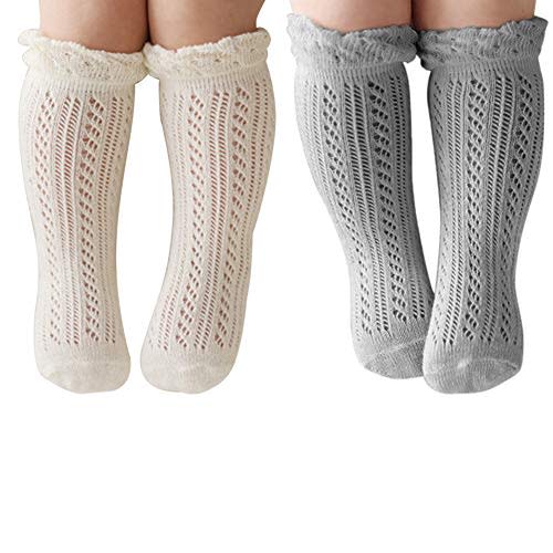 ACTLATI Baby Girls Knee High Socks Hollow Out Anti-skid Knitting Stockings Suitable for 0-2 Years Infants Toddlers