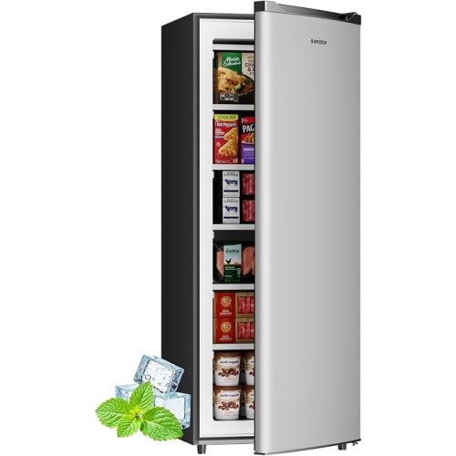 7.0 Cu.Ft Upright Freezer, Large Capacity Stand Up Freezers with 5 Adjustable Shelves, Convertible Refrigerator/Freezer, Reversible Door for Home, Basement, Apartment (Stainless)