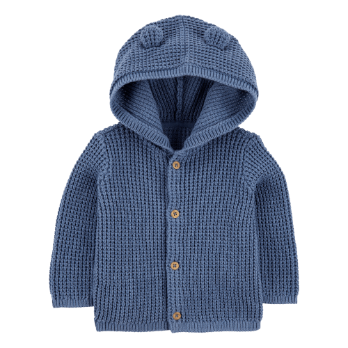Baby Hooded Waffle Knit Cardigan - Navy Blue - Carter's | Carter's