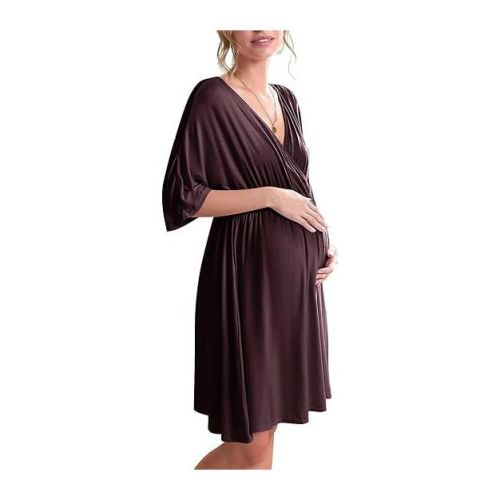 Ekouaer 3 in 1 Labor/Delivery/Hospital Gown Maternity Dress Nursing Nightgown Sleepwear for Breastfeeding Maroon XL