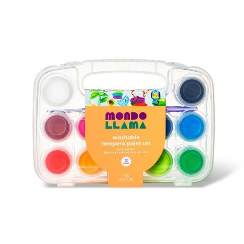 15pc Washable Tempera Paint Set in Plastic Tote - Mondo Llama™: Kids Craft Paint, Water-Based, Multicolor, All Ages