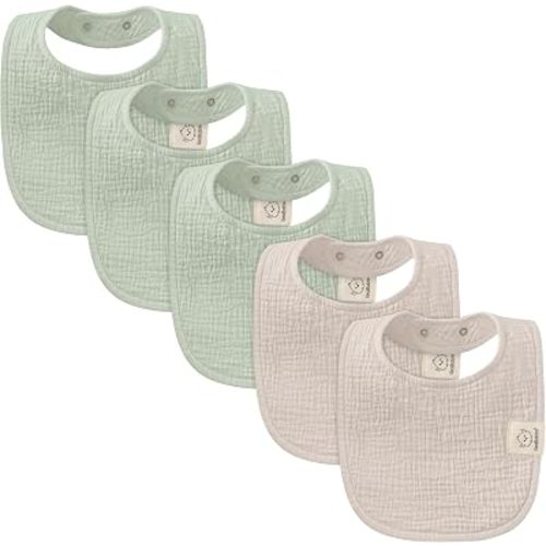 KeaBabies 5-Pack Muslin Baby Bibs for Drooling and Teething (Sage)