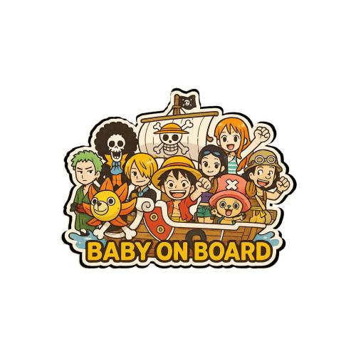 Strawhats Car Sticker Baby On Board One Piece Cute Anime UV, Scratch and Water Resistant Outdoor Stickers Baby On Board Animated Car Sticker