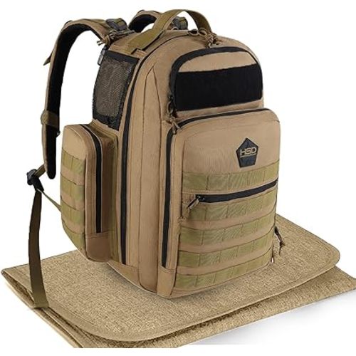 HighSpeedDaddy Tactical Diaper Bag Backpack with Diaper Changing Mat - Waterproof Military-Grade Baby Travel Bag - Spacious Design for Moms and Dads on the Go with Toddlers Baby Bag - Coyote Brown
