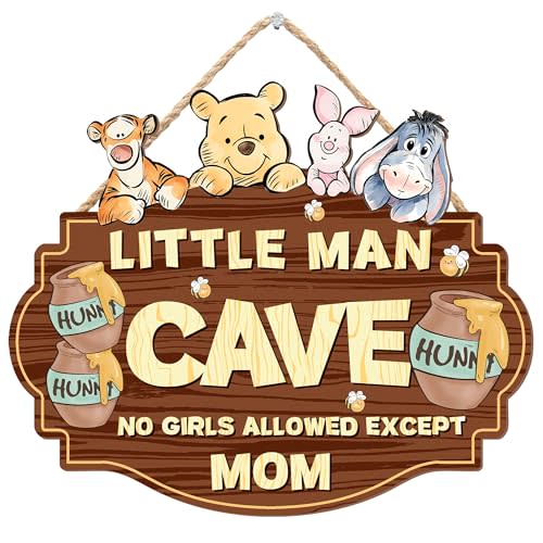 Classic Bear Nursery Decor, 8 X 12" Baby Room Wood Wall Decoration, Little Man Cave Sign, Winnie Decor For Boy, Baby Shower Favors, Little Boy Room Decoration & Favors -A06