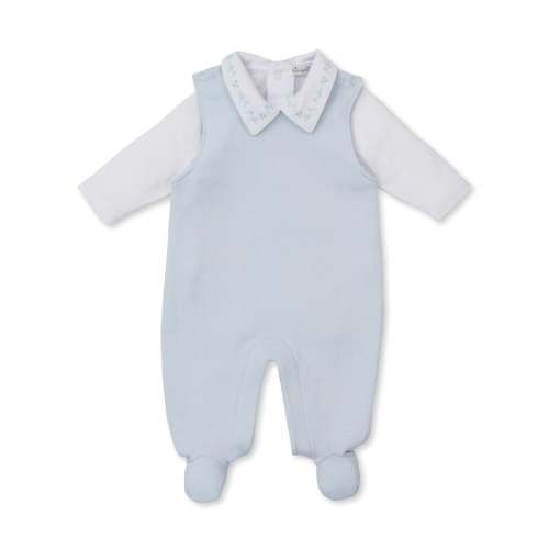 Sweet Homecoming Blue Jacquard Footed Overall Set