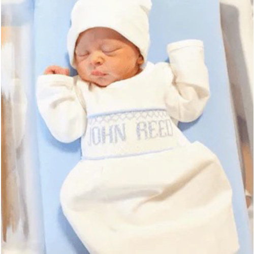 Blue Baby Snuggles - Custom Smocked Pima Gown and Hat