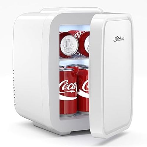 Mini Fridge, 4 Liter/6 Can Portable Refrigerator for Bedroom Office Dorm Car– Fast Cooling, Low Noise, 100-125V AC/5-12V USB Small Compact Refrigerator for Skincare, Food, Drinks(White)