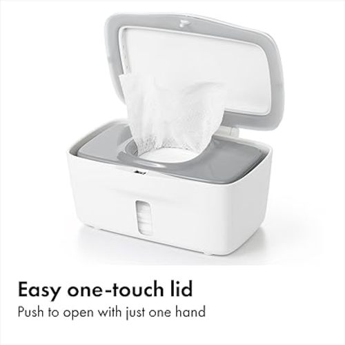 OXO Tot Perfect Pull Baby Wipes Dispenser, Refillable Wipe Holder, Gray | One-Hand Pull Wipes Dispenser, Holds Standard Packs, Baby Wipe Container, Secure Lid with Weighted Plate