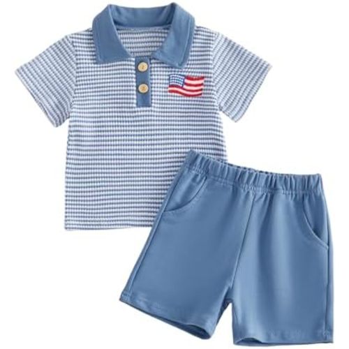 Giraropa Toddler Baby Boy Clothes Button-Down Shirt Tops + Kids Shorts Set Cute Casual Toddler Boy Summer Clothes 6M-5T