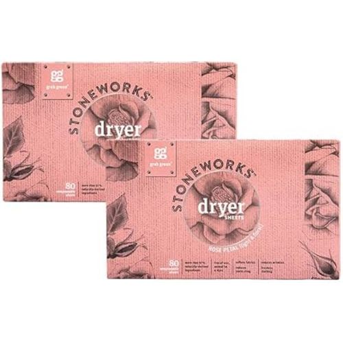 Grab Green Stoneworks Dryer Sheets, 160 Count, Fragrance Free, Compostable