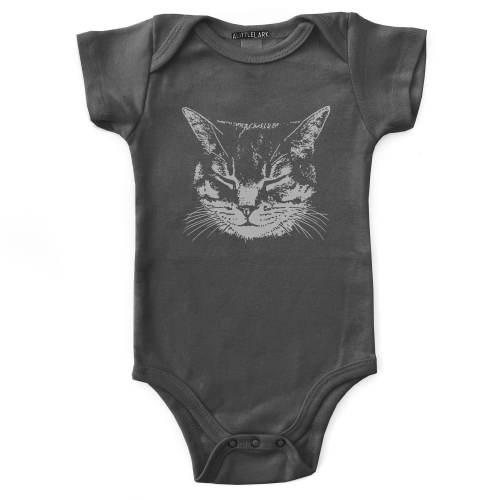 Organic Cotton Baby Onesie: Grey Kitty Cat Print, Unisex Clothes