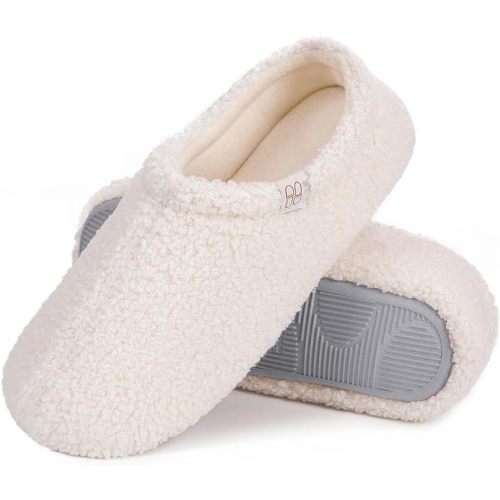 HomeTop Women's Fuzzy Curly Fur Memory Foam Loafer Slippers with Polar Fleece Lining