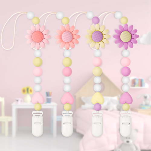 Pacifier Clips - 4 Pack Paci Holder Baby Boys Girls - Teething Beads Soothie Binky Clips Teether Toys - Best Gift Idea for Toddlers