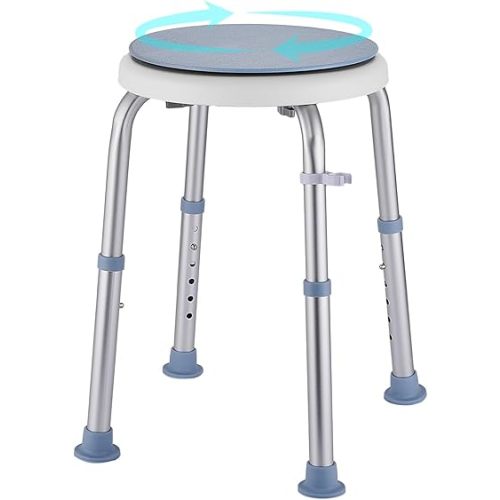 Shower Stool Chair for Inside Shower, 360° Swivel Shower Seat Stool for Bathroom, 300LB Small Corner Stool for Seniors Adult, 6-Level Adjustable Height Bath Chair for Inside Tub