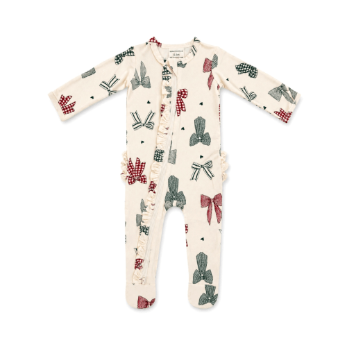 2-Way Zip Ruffle Footie, Country Christmas Bows