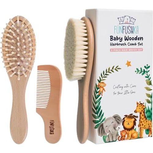 Baby Hair Brush Set for Newborns & Toddlers - Baby Brush and Comb Set - Ultra Soft Goat Hair Bristles, Perfect for Cradle Cap, Newborn Showers & Registries Gift, Comb Brush for Girls & Boys