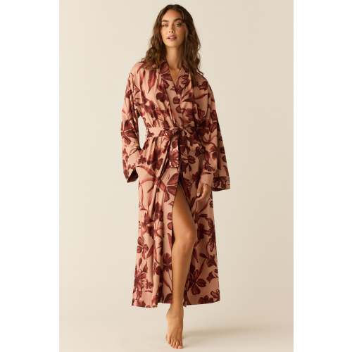 Kaia Cloud Jersey Kimono Robe in Rosewood