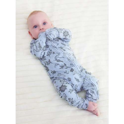 Baby Boy/Girl Plant Print Zip-up Snug-Fitting Wool Pajamas Light Blue