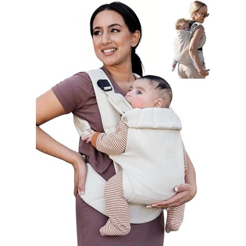 GROWNSY Baby Carrier, One-Click Release Clasp for Easy to Wear, Cozy Wraps Carrier Newborn to Toddler with Head Support(7-44lbs), Ergonomic & Lightweight for Infant to Toddler, Cream