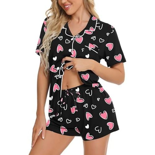 SWOMOG Womens Button Down Pajamas Set Short Sleeve Sleepwear Bride Soft Pj Lounge Sets XS-3XL