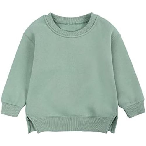 Baby Boys Girls Fleece Sweatshirt Crewneck Solid Cotton Pullover Newborn Infant Warm Basic Sweatshirt Fall Winter Top