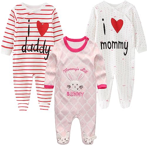MAMIMAKA Baby Boys Girls Footies One-Piece Romper Long-Sleeve Jumsuit Cotton Newborn Clothes Set 3-Pack Baby Pajamas