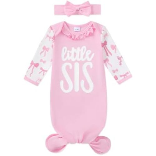 AMAWMW Newborn Baby Girl Boy Sleeper Gown Knotted Nightgown with Hat Pajamas Coming Home Outfit Infant Gifts Stuff Essential