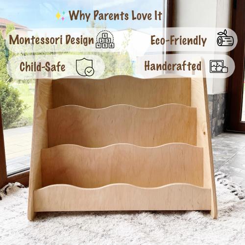 Montessori Wooden Bookshelf: Kids Room Storage, Eco-Friendly Plywood