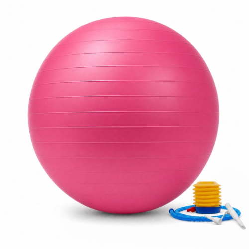 Signature Fitness 85 cm Yoga Exercise Ball with Foot Pump, Anti-Burst Slip-Resistant Stability Ball for Pregnancy, Pilates, Fitness, Balance & Core Workouts, Pink