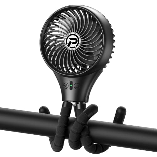 Auto Oscillating Stroller Fan, Portable with Flexible Tripod, Ultra Quiet USB Desk Fan for Stroller/Car Seat/Treadmill/Camping/Hurricane/Outage, Black
