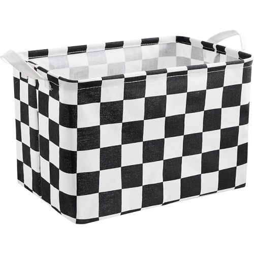 Ohocut Black White Checkered Canvas Basket, Rectangular Organizing Decorative Storage Basket for Kids Dog Toy, Cute Aesthetic Race Cars Boy Room Decor for Home, Kitchen, Bedroom, Classroom, Shelves