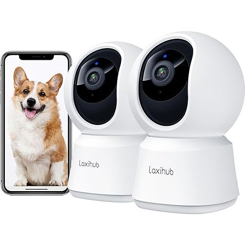 360° View 2K Pet Camera with Phone App 2 Pack, Indoor Security Camera, Baby Monitor, Motion Tracking, Pan/Tilt, Night Vision, Two-Way Audio, Works with Alexa, 2.4G WiFi Only (P2T 2PC)