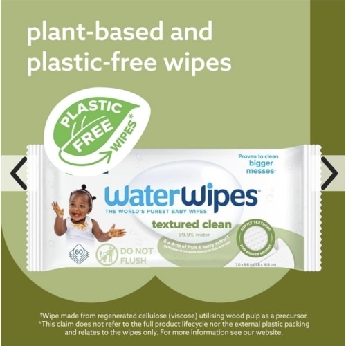 WaterWipes Textured Clean 99.9% Water Based Toddler & Baby Wipes, Sensitive, 60, 240
