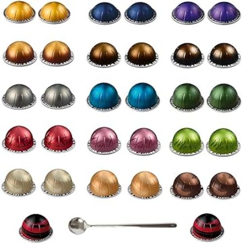 Variety Discovery Sampler 32 Capsules Pods BULK Pack with Spoon /16 Assorted Flavors, 2 of each Capsule/Espresso & Lungo Coffee Mix Capsules Pods Pack (32, Assorted Flavors Capsule Pods)