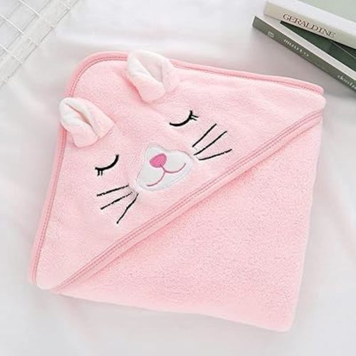 Hooded Baby Bath Towel-Ultra Soft, Absorbent and Hypoallergenic-Baby Bath Towels for Newborn Boy and Girl(Pink Cat, 31.5" x 31.5")